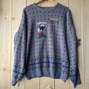 Vintage Fine Line Grey Acrylic Knit Crewneck Sweater Rabbit Moose Jaw Mens Large